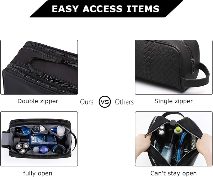 BAGSMART Toiletry Bag for Men, Travel Toiletry Organizer Dopp Kit Water-resistant Shaving Bag for Toiletries Accessories, Door Room Essentials,Black-large