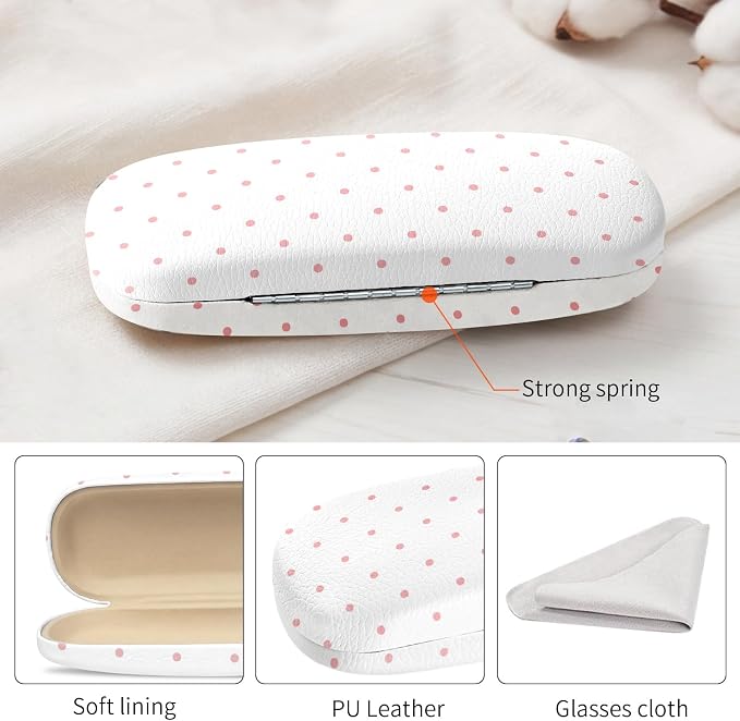Glasses Case Hard Shell, Cute Sunglasses Case for Women Leather Protective Case for Eyeglass with Cleaning Cloth