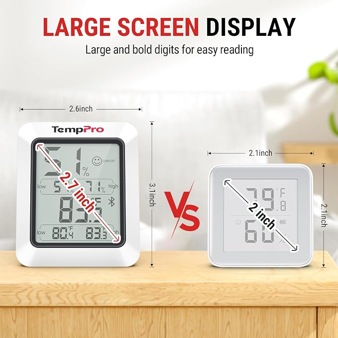TempPro TempAir Bluetooth Hygrometer Thermometer for Greenhouse Up to 260ft | Room Indoor Thermometer Humidity Monitor, Humidity Meter Temperature Sensor with 2-Year Data Export&Large Backlit Display