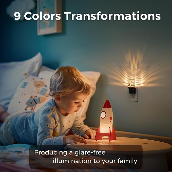 L LOHAS LED Night Light, Dimmable Night Lights Plug into Wall | Color Changing Nightlight RGB with Auto Light Sensor, 0-100LM Adjustable Brightness LED Night Light