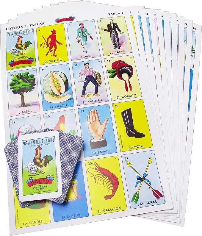 Loteria Authentic Mexican Game, Bingo Game with Colorful Illustrated Cards, Don Clemente Brand (10 Tablas Jumbo (10 Boards Jumbo))