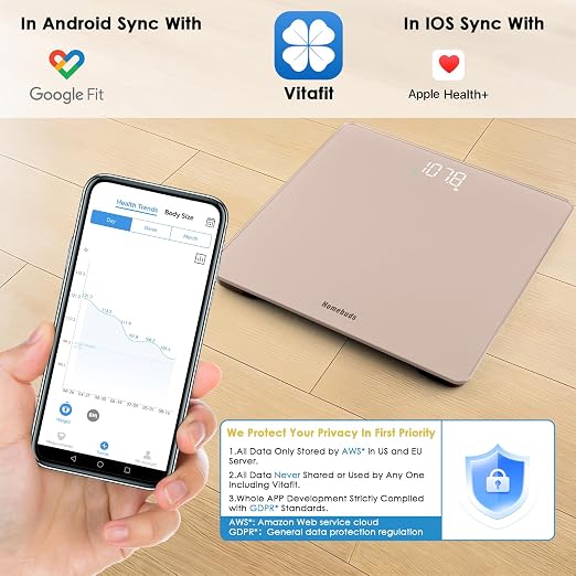 Homebuds Smart Scale for Body Weight, Precision 0.1lb by Our Professional Factory Since 2001, Digital Weight Scale Step-On and Bright LED, App Sync with Weights and BMI, 400lb/182kg, Rose Gold