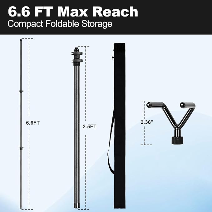 6.6FT Carbon Fiber Truck Cargo Grabber Reach Retriever Tool | 100% carbon fiber telescopic pole, 40% lighter to reduce muscle fatigue, anti-corrosion, fits all pickup sizes & all SUVs