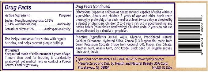 SprinJene Natural Sensitivity Relief Toothpaste – Fluoride Toothpaste for Sensitive Teeth & Cavity Protection – SLS Free with Patented Black Seed Oil & Zinc – Made in The USA (2 Pack)