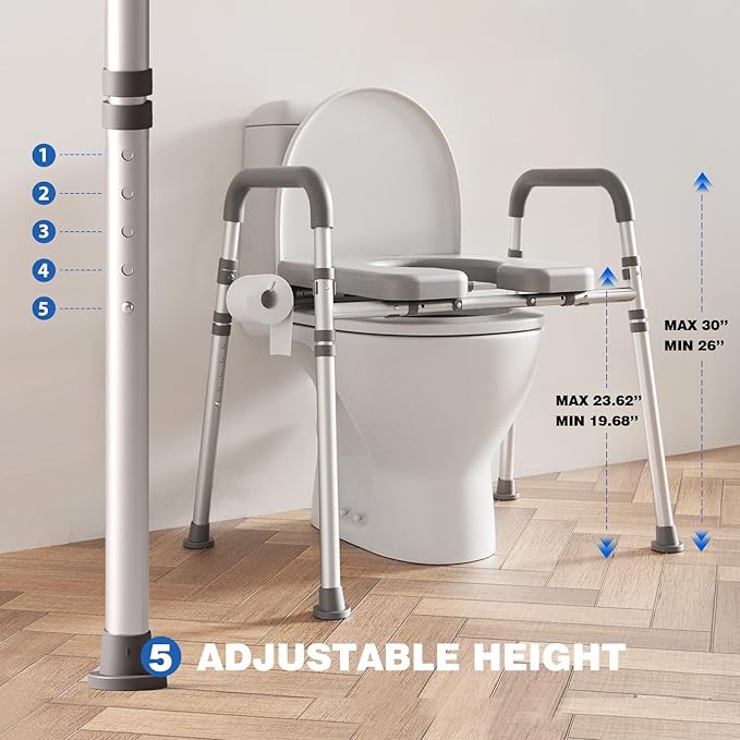 Toilet Seat Risers for Seniors, Raised Toilet Seat with Padded Handles & Seat, 400 LBS Raised Toilet Seat with Adjustable Height & Width for Pregnant, Disabled, Handicapped,(Gray)