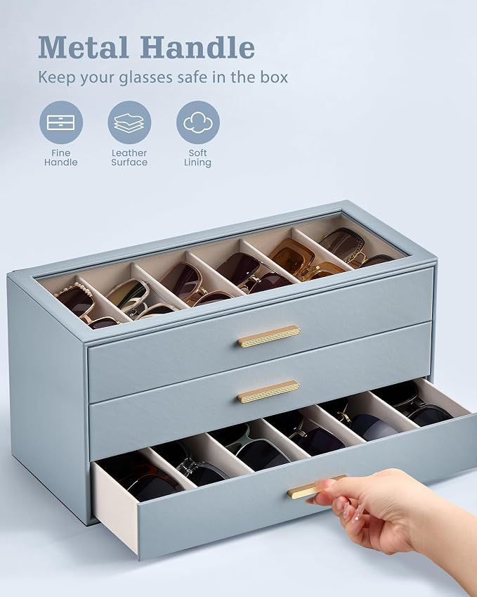 Lolalet Sunglasses Storage Box for Women, Eyewear Eye Glass Organizer with Clear Top Display Holder Case