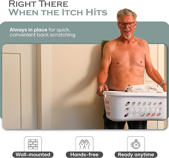 Backscratcher – Extra-Large Wall-Mounted Back Scratcher for Men & Women with Firm Yet Flexible Bristles – Hands-Free Relief for Back, Head, Shoulders - Shirt Off Comfort - Green
