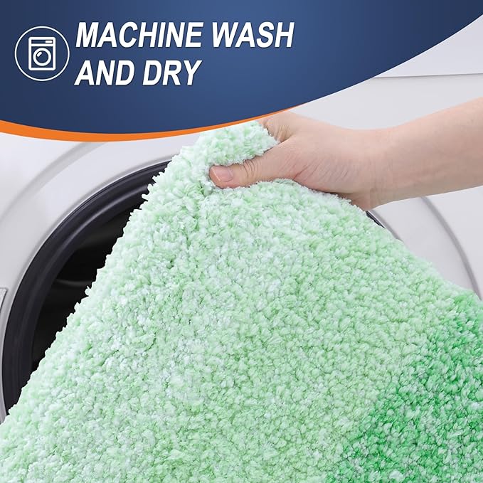 OLANLY Bathroom Rug Set 2 Piece, Soft Absorbent Microfiber Bath Mats and U-Shaped Contour Toilet Rug, Non-Slip, Machine Wash Dry, Plush Shaggy Bath Mats for Bathroom (24"x16"+U24 x20, Green)