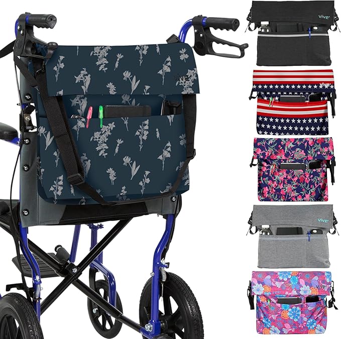 Vive XL Wheelchair Accessories Bag - Waterproof, Scratch-Resistant, Double-Stitched, Machine Washable for Adults, Seniors, 15 Colors - Storage Walker Backpack to Hang on Back