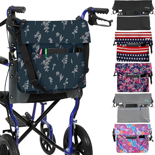 Vive XL Wheelchair Accessories Bag - Waterproof, Scratch-Resistant, Double-Stitched, Machine Washable for Adults, Seniors, 15 Colors - Storage Walker Backpack to Hang on Back