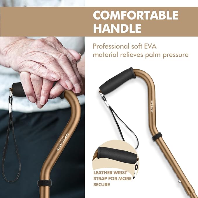 GPTCAMP G1 Walking Stick, Walking Cane for Women & Men with Wrist Strap, Lightweight & Sturdy Offset EVA Handle, Large Quad Base, Self Standing for Seniors and People with Injuries & Recovery