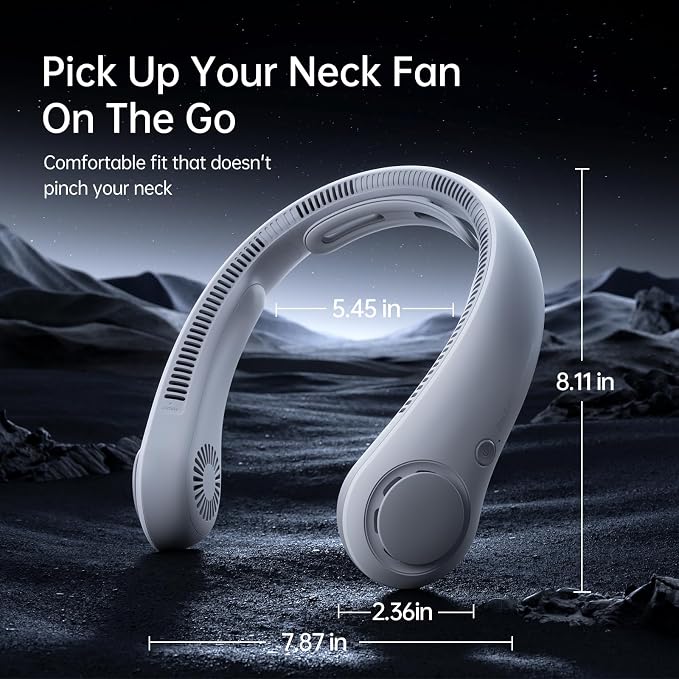 JISULIFE Portable Neck Fan Upgraded: Neckbrace Hands-Free, 5-Speed 5000 mAh | 16.5H Max Runtime, Personal Wearable Bladeless Rechargeable Fan for Outdoor/Travel/Concerts, Gifts for Women Men - Foggy Grey