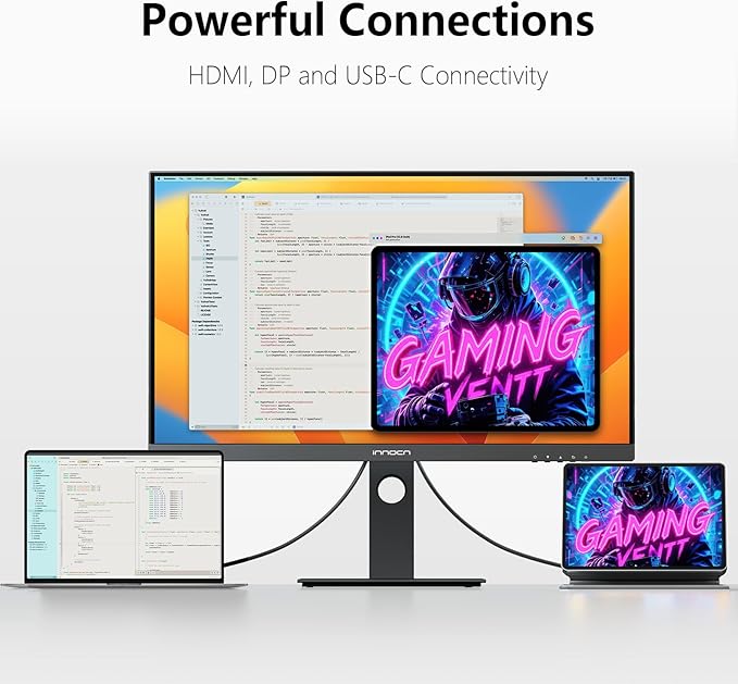 INNOCN 27 Inch 4K Monitor Computer UHD 3840 x 2160 LCD IPS Display, HDR400, USB Type C DP HDMI PC Monitor, 1.07B+ Colors, Built-in Speakers, Pivot/Height Adjustable Stand, Black