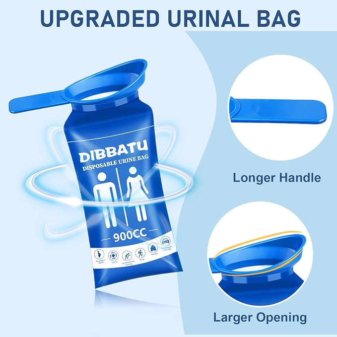 Disposable Urine Bag with Handle for Women/Men, 6/12PCS for Camping, Hiking | Female-friendly Curved Opening, Easier to Position,900ML Larger Capacity,Portable for Travel, Leak-proof Seal for Urine/Vomit