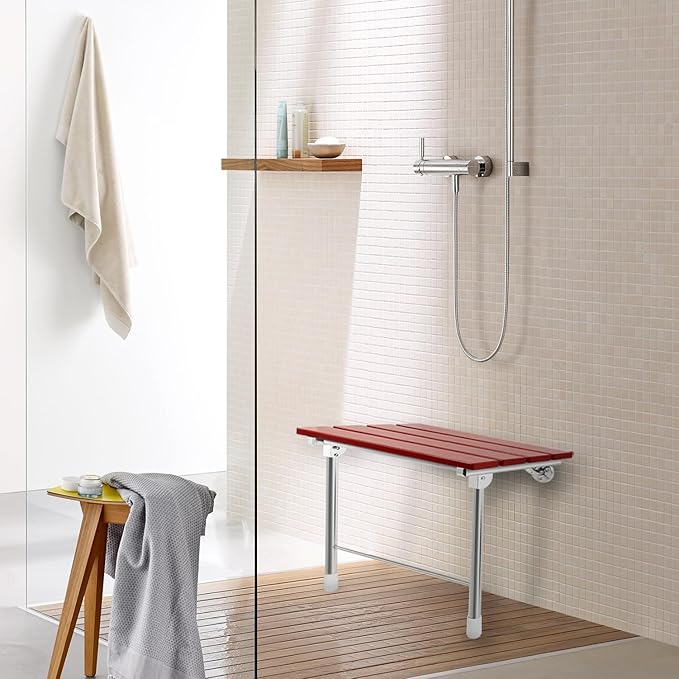 Folding Wall Mounted Shower Seat - Fold Down & Up, Handicap Bench for Elderly