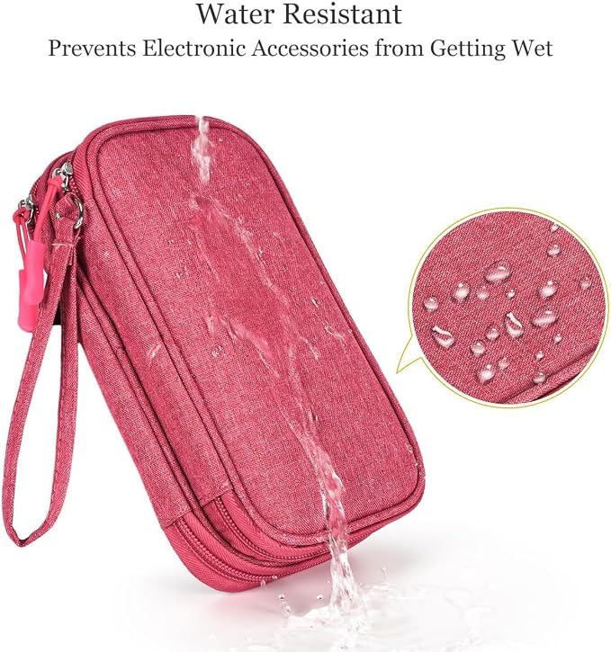 CAOODKDK Electronic Organizer Travel Cable Accessories Bag, Electronic Organizer Case, Waterproof Electronic Accessories Organizer Bag for Power Bank, Charging Cords, USB Cable (Rose Red)