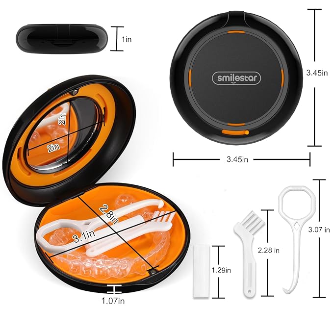 Retainer Case, Slim Aligner Case with Adjustable Vent Holes and Mirror, Compatible with Invisalign, Night Guard and Mouth Guard, Premium Retainer Case, With Aligner Remover Tool, Chew & Brush, Black