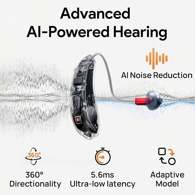 Yeasound OTC Hearing Aids, RIC800 Bluetooth Call iOS and Android Enabled, Wireless Rechargeable, AI Noise Reduction & App Control, Tinnitus Relief, Prescription-Grade Sound, Nearly Invisible (Silver)