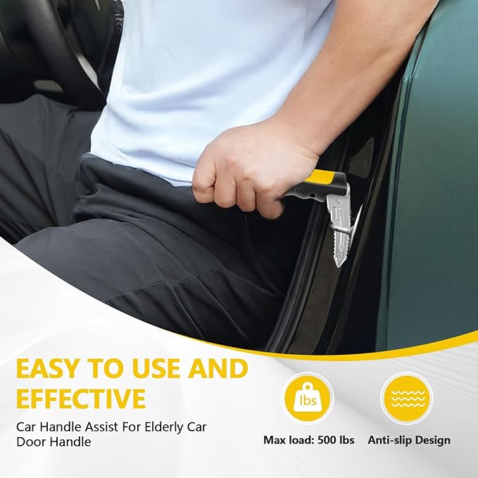 Car Door Handle for Elderly - 2025 New 3-in-1 Car Handle Assist, 2 Pack Auto Cane Portable Vehicle Support Handle Door Assist Bar, Max Load 500 Lbs, Anti-Slip Design (Yellow-2-Pack Car Handle)