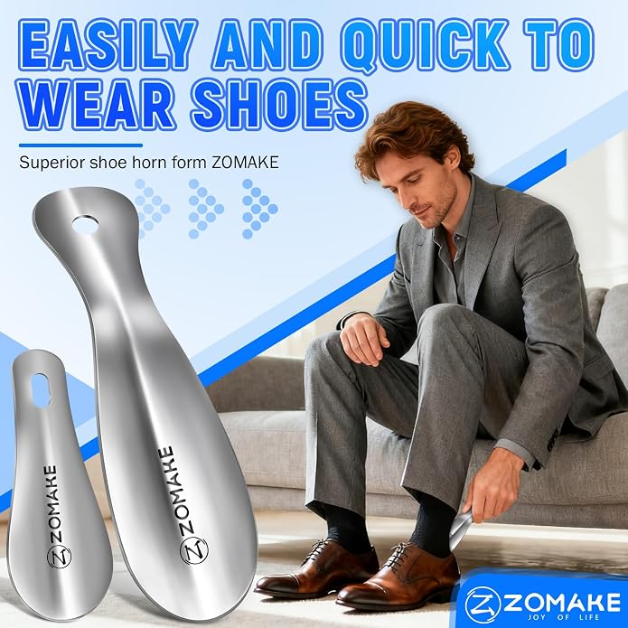ZOMAKE Metal Shoe Horn, Small Travel Shoehorn for Men Women Kids 7.5''&3.9" | 3 Pack Stainless Steel Portable Shoe Spoon Helper, Compact Travel Size, Built-In Hang Hole, Smooth Rounded Curve, Shoe Care