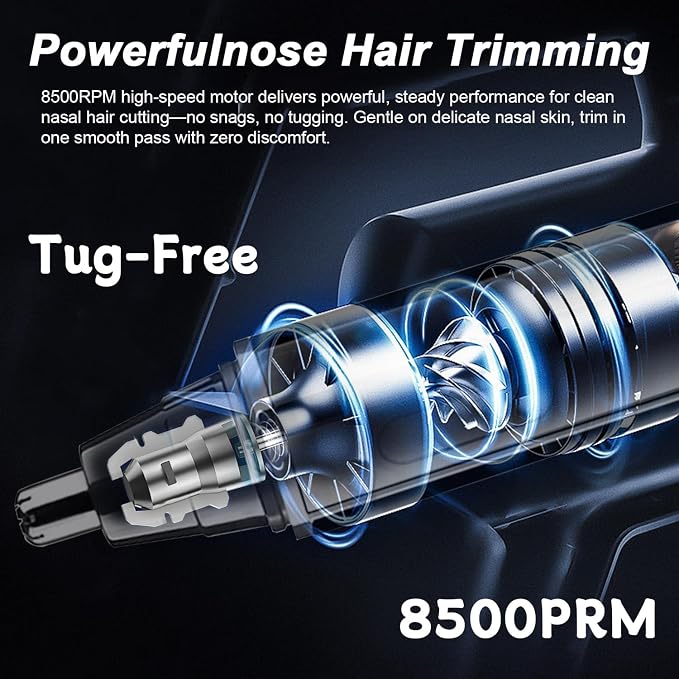 Ear and Nose Hair Trimmer for Men: 2026 New Rechargeable 4-in-1 Ear, Nose, Eyebrow & Beard Trimmers 8500 RPM, LED Indicator & Waterproof Dual Edge Blades (Black)