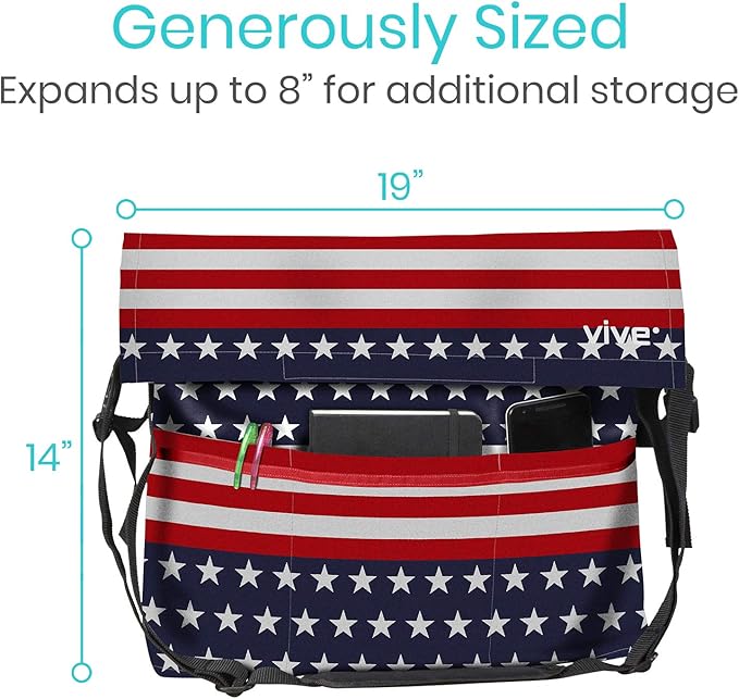 Vive XL Wheelchair Bag - Waterproof, Scratch-Resistant, Double-Stitched, Machine Washable Accessory for Adults, Seniors, 15 Colors - Storage Walker Backpack to Hang on Back of Wheel Chair