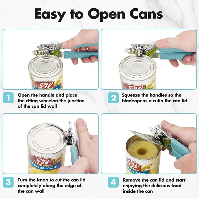 Can Opener Manual, COKORA Can Openers Hand Held with Comfort Anti-Slip Handles, Heavy Duty Stainless Steel Can Opener Smooth Edge and Bottle Openers, Easy Turn Can Openers for Seniors, Kitchen, Green