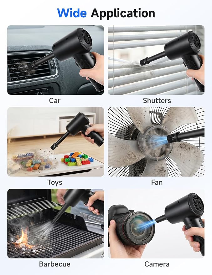 Compressed Air Duster, 100000RPM Electric Air Duster for Computer Keyboard, 6000mAh Rechargeable Cordless Air Blower with LED Light, Fast Charge Portable Air Can for PC Cleaning