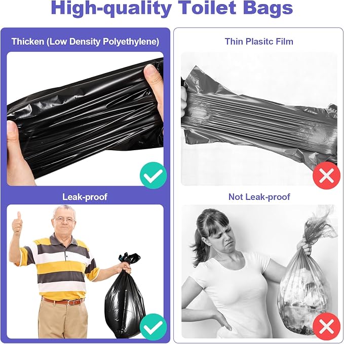 Lavender 50 Portable Toilet Bags with 50 Poo Gel Set, 8 Gallon | Camping Toilet Bags with Absorbent Gels Waste Bags, Portable Trash Bag for Camping Potty Rvs Travel