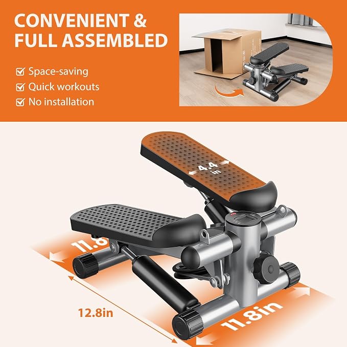 Sweetcrispy Mini Stair Steppers with Resistance Bands for Exercise at Home, Portable Exercise Twist Stepper Machine for Full Body Workout, 300LBS Capacity