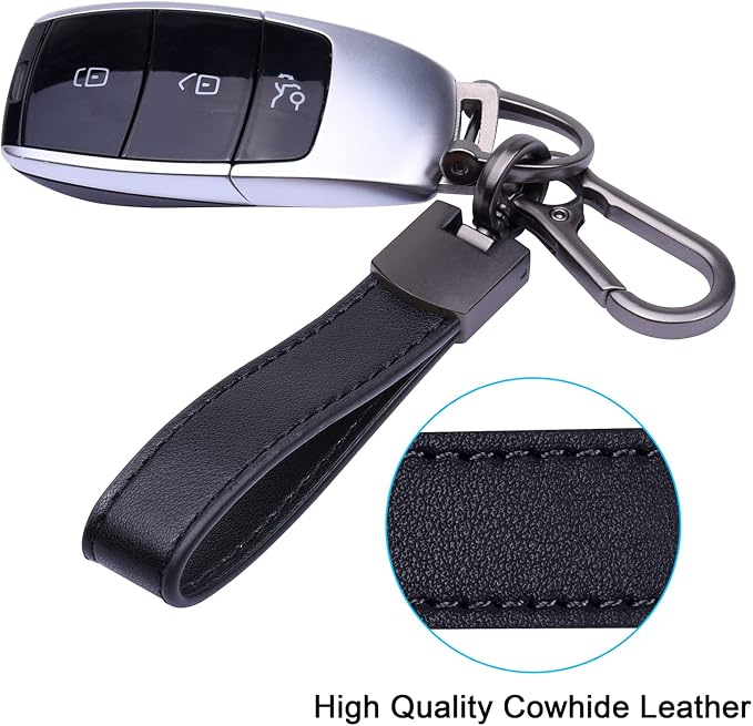 Wisdompro Genuine Leather Car Keychain, Universal Key Fob Keychain | Leather Car FOB Key Chain Holder for Men and Women, 360 Degree Rotatable, with Anti-lost D-ring and 3 Keyrings