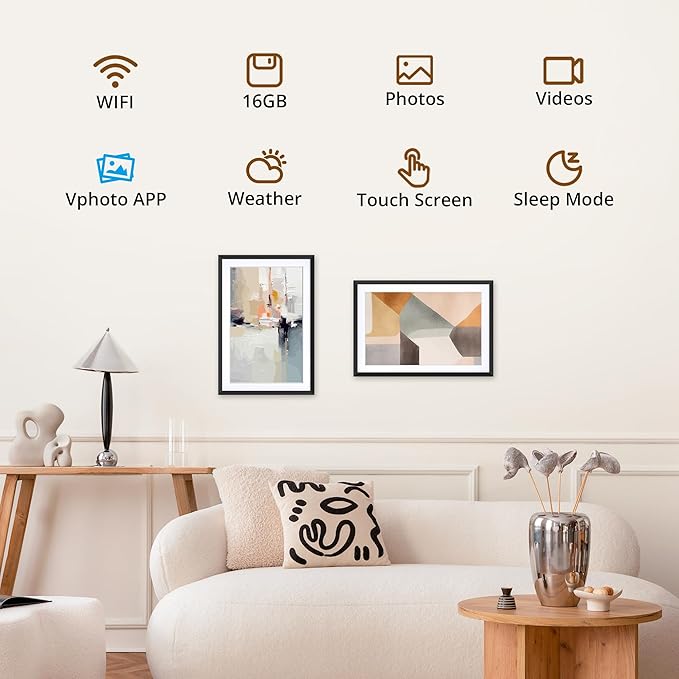 Dragon Touch 10.1'' WIFI Digital Picture Frame - 1280*800 HD IPS Touch Screen Digital Photo Frame Display, Auto-Rotate, Share Photos/Videos Instantly via Free App Best Gifts for Birthday, Wedding, Mom