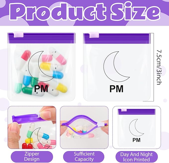Sherr 70 Pcs Pill Pouch Bag,Slide Lock Medicine Bag for Travel,Moon and Sun