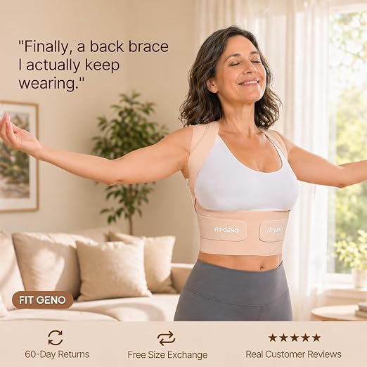 Fit Geno Invisilite Posture Corrector for Women, Adjustable Back Brace for Hunchback Slouching, Upper Back Neck Shoulder Pain Relief, Lightweight Discreet Under Clothes, Large