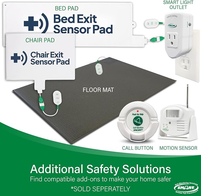 Smart Caregiver Bed Exit Alarm with Wireless Pager - Early Alert Fall Prevention for Seniors and Elderly - Weight Sensing Bed Pad Alerts Caregiver When They Get Up - USA Company and Customer Service
