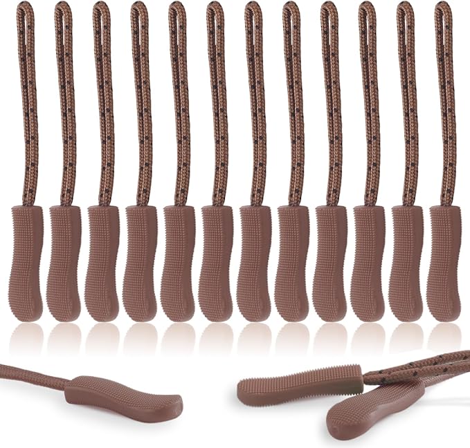 CooBigo 12Pack Zipper Pull Replacement, Golf Bag Zipper Pull Replacement Tab for Backpack, Jackets, Pants, Boots, Coats, Luggage - Brown(Universal Extender), #09 Brown(12 PACK)