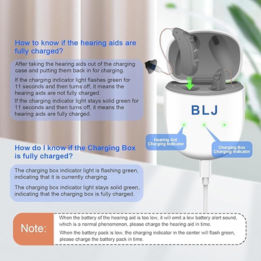BLJ Rechargeable Hearing Aids for Seniors & Adults - 12 - Channel Clear Sound, RIC Design, Intelligent Noise Reduction & Feedback Cancellation - Portable Charging Case (Gray)