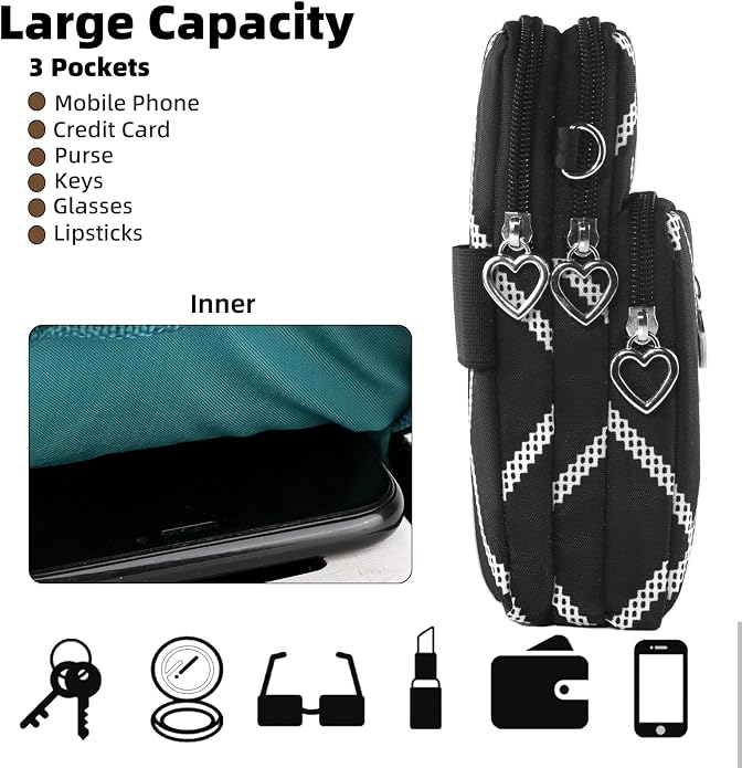 Small Crossbody Bag for Women - Mini Phone Purses with Crossbody Strap and Wallet - Nylon Arm Bag