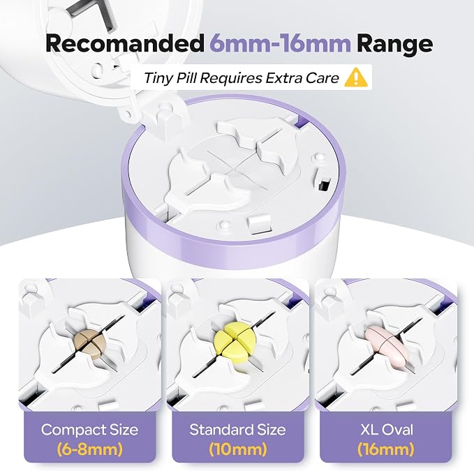 Pill Cutter 1/4 – Adjustable Cutter for Tiny to Large Tablets, Dual Blade Design for Accurate Quarter Cutting, Built-in Box, Senior-Friendly, Travel Use