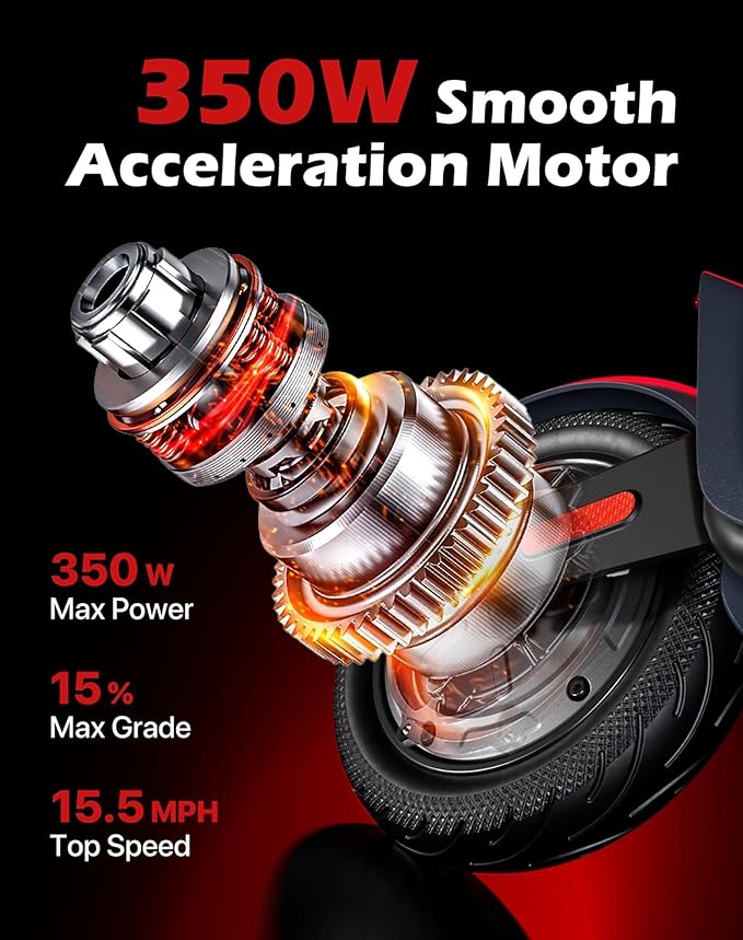 Electric Scooter with 10in Pneumatic Tires, 10.2Ah Battery, 19 Miles, 350W Motor, 15.5MPH, 265lbs Max Load, APP Control, Cruise Control, Foldable E Scooter for Adults and Teens, UL2272