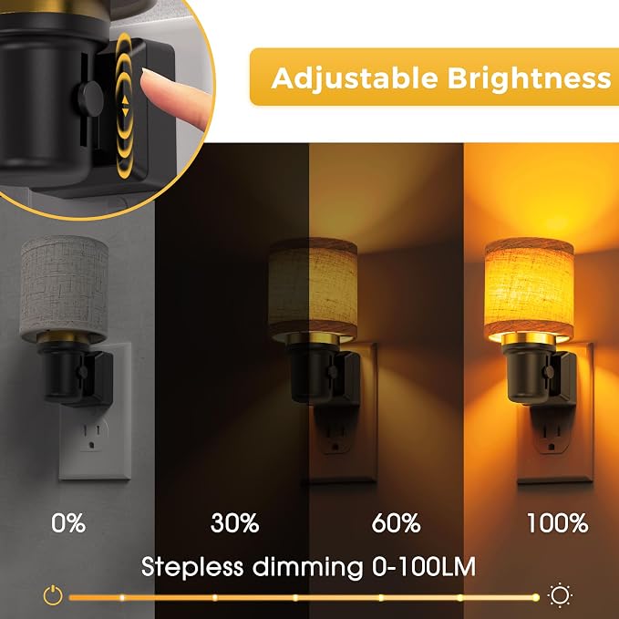L LOHAS LED Night Lights Plug into Wall,Linen Fabric Cylinder Night Light | Dusk to Dawn Sensor Vintage Nightlight, Amber Warm Light 0-100LM Dimmable, Decor for Bedroom Living Room Hallway