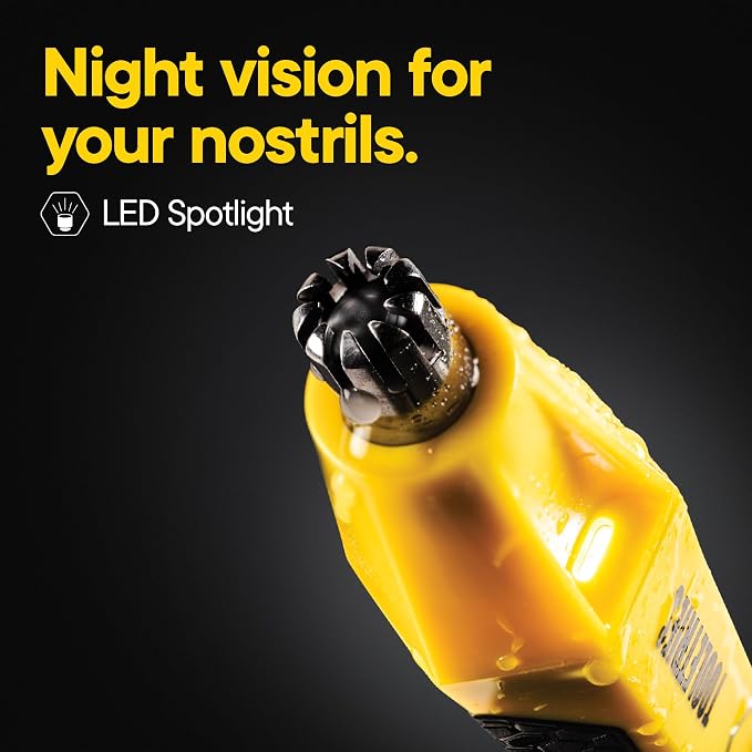 TOOLETRIES The Ranger Nose & Ear Hair Trimmer for Men - Yellow | Rechargeable waterproof trimmer with stainless steel dual-edge blades, LED spotlight and travel lock.