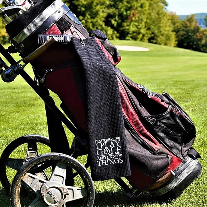DYJYBMY That's What I Do I Play Golf Towel With Clip, Embroidered Sports Towel for Golfer, Funny Golf Accessories for Men, Father's Day Birthday Retirement Gifts for Husband Dad Grandpa Uncle Coworker