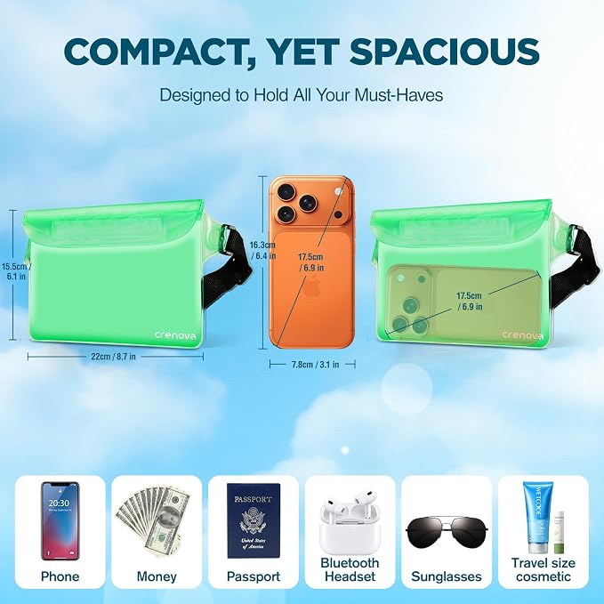 Waterproof Bag for Beach, Waterproof Pouch for Phone Passport Purse, Fanny Packs for Women, Floating Dry Bags for Cruise Ship Travel Water Park Surfing Boating Fishing Kayaking Pool Accessories