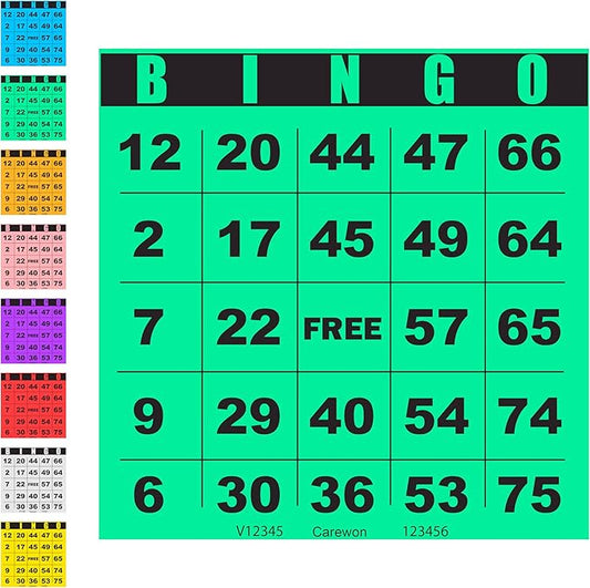 100 Bingo Cards, Large 4.5 x 4.5 Inch, Green, Paper Bingo Sheets | 8 Color Options, Premium Cardstock, Disposable with Daubers or Reusable with Chips — Proudly Made in USA