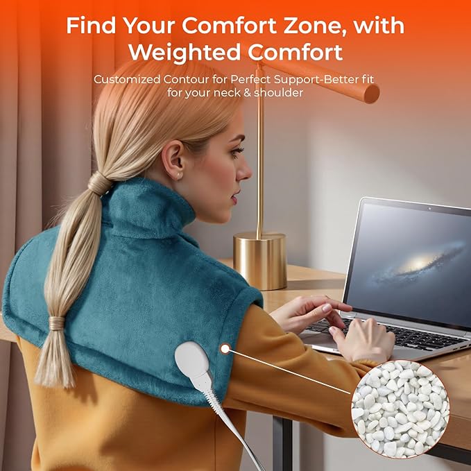 VAAGHANM Heating Pad: Electric Heat Pad for Pain Relief-Weighted Instant Heating Pads for Neck and Shoulders-6 Heat Options & 6 Auto Timer Mode-Gifts for Mom Women-Blue