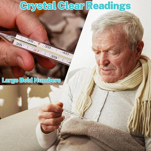 MAGICLULU 2Pc Glass Oral Temperature Adult Free Clinic Armpit Fast Reading Fever Indicator (℃ Large)