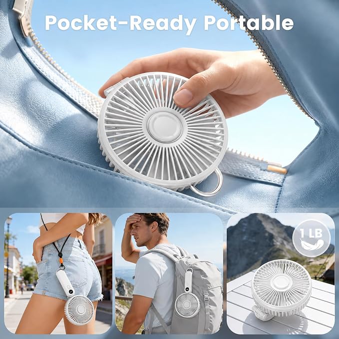 Portable Handheld Fan, 10000mAh Rechargeable 6-Inch Personal Fan for Travel | Ultra Quiet Foldable Desk Fan, 5-Speed Battery Operated Fan with Up to 40H Runtime and Digital Display for Travel and Makeup