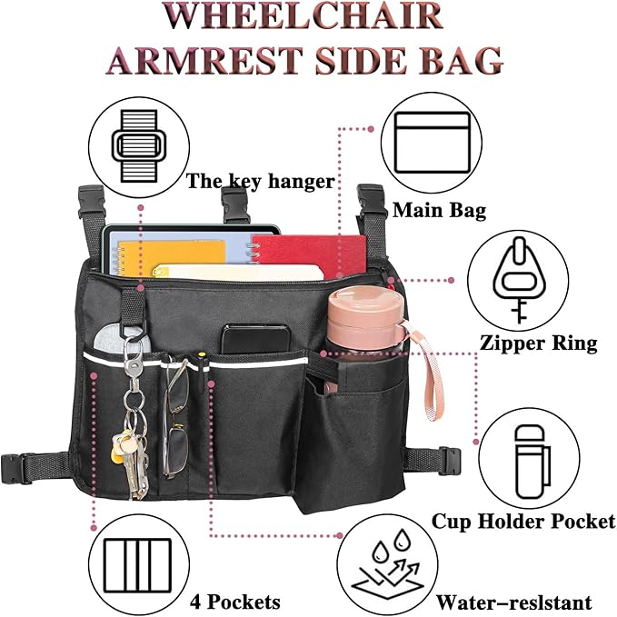 TONINT Large Walker Bag with Water Cup Holder,Walker Basket,Foldable Walker Storage Bag,Side Walker Bag,Walker Side Access Bag Organizer Pouch Tote,Scooters or Rollator Walkers (Large)