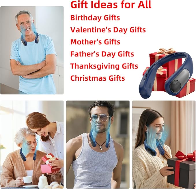 Portable Neck Fan, Personal Wearable Bladeless Fan for Outdoor Indoor, LED Display, 360° Cooling, 4-Speeds, 6000mAh USB Rechargeable, Birthday Gifts for Men Women Dad Mom (Blue)